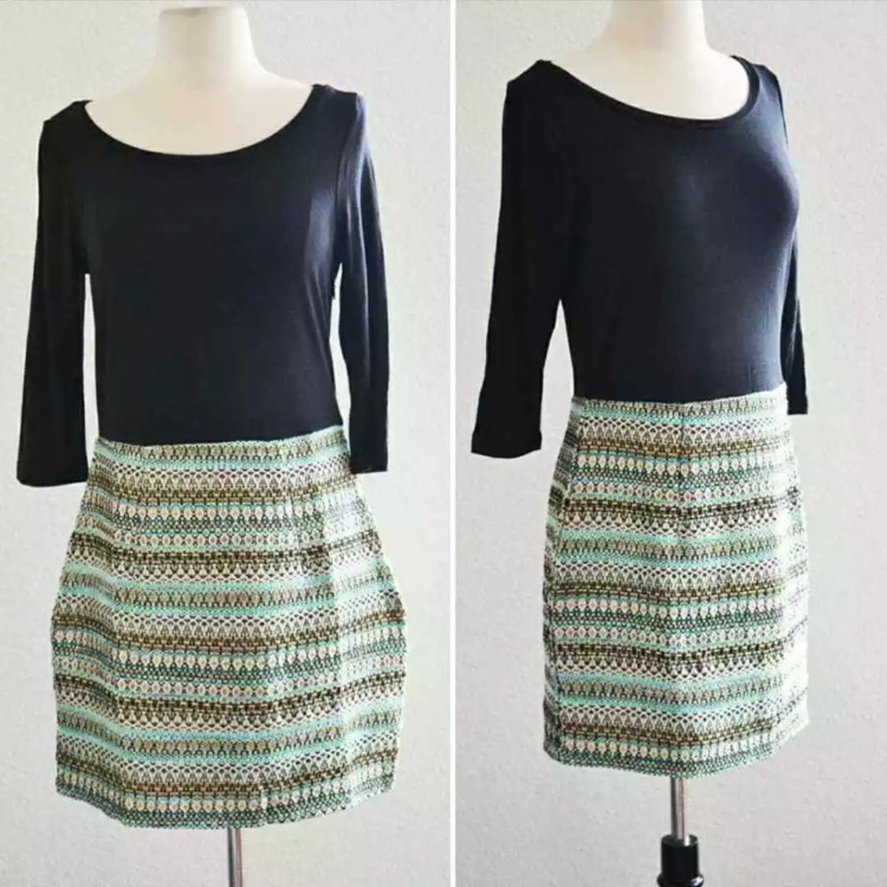 Long Sleeve Dress w/ Turquoise & Gold Detail